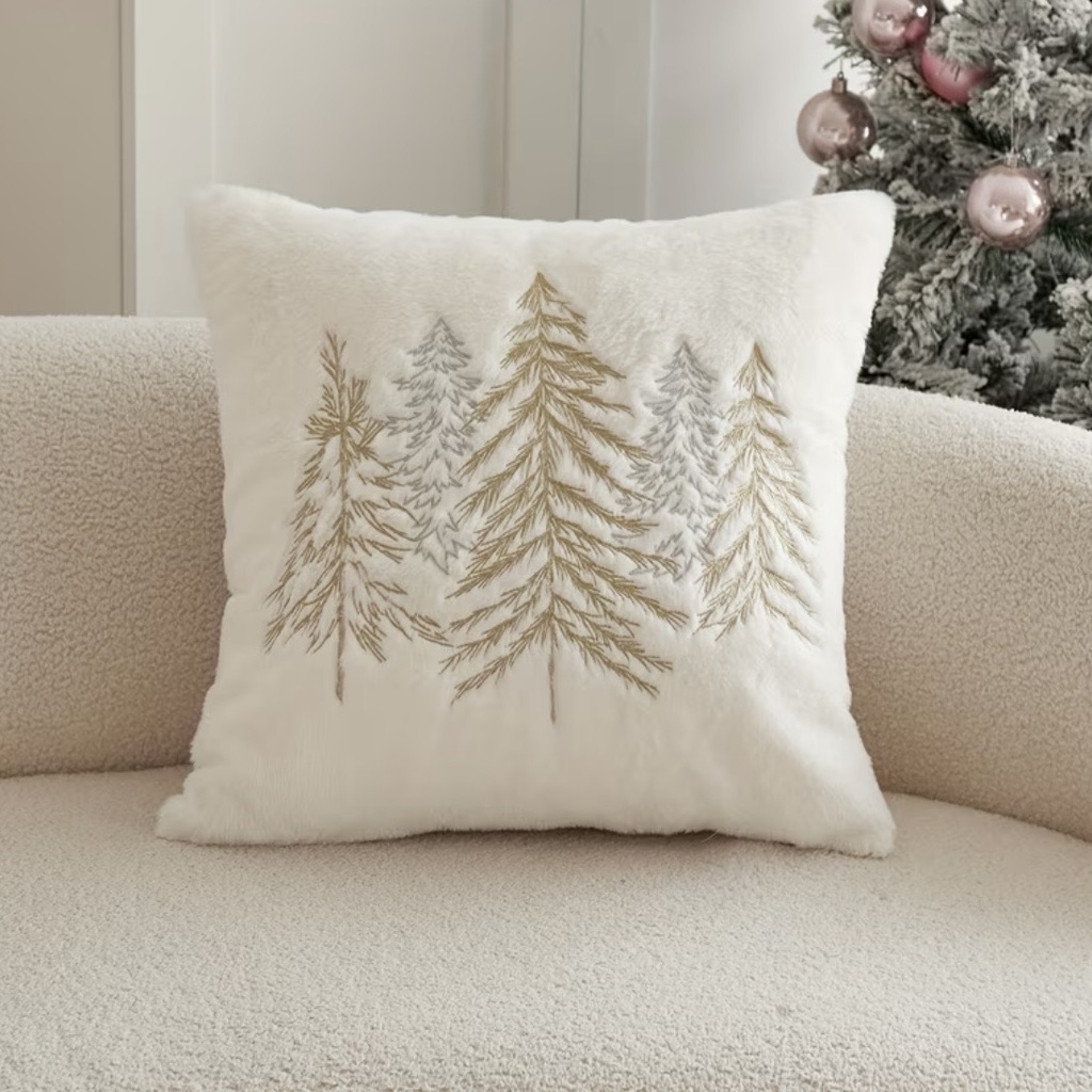 [00017] Funda blanca con pinos dorados y plateados 45x45