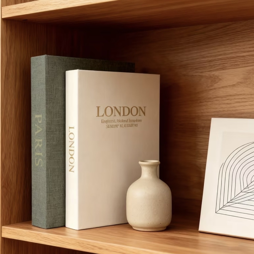 [00024] Set de libros decorativos y almacenamiento (blanco y verde) - London / Paris